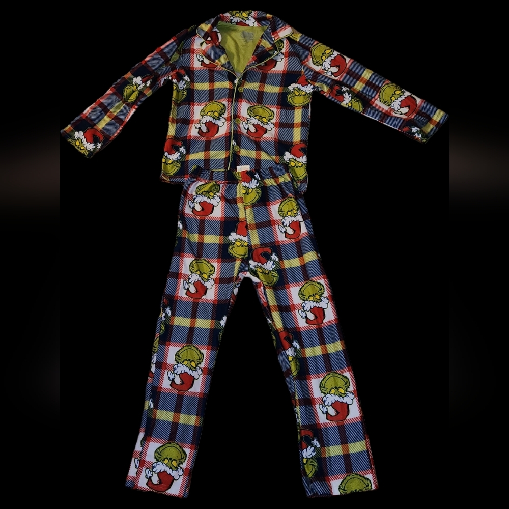 Plaid Kids Pajamas with Cartoon Print Christams Grinch Size 8